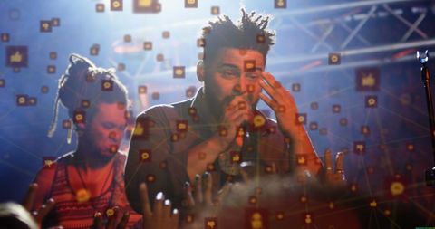 Energetic Concert Performance with Social Media Overlay