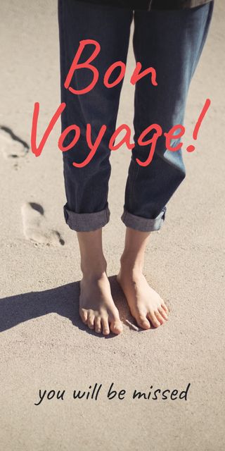 Celebrating Departure Bare Feet on Sand with Bon Voyage Message - Download Free Stock Templates Pikwizard.com