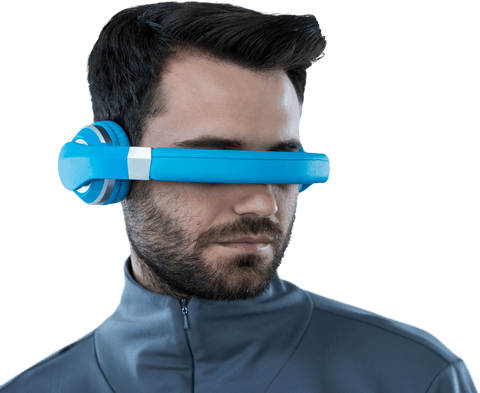 Man Using Transparent Blue Virtual Reality Headset - Download Free Stock Videos Pikwizard.com