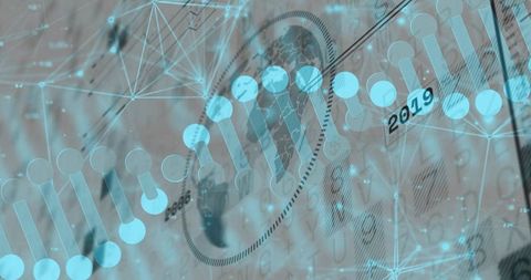 Futuristic DNA Helix Overlaying Banknote and Global Network Visualizing Biotech Finance