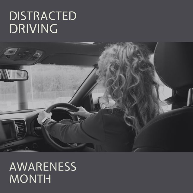 Distracted Driving Awareness Month Promotion with Woman Driving Car - Download Free Stock Templates Pikwizard.com