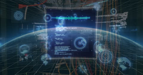 Futuristic Digital Interface Over Globe with Data Streams