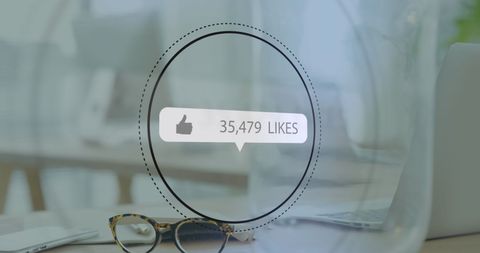 Social media like counter increasing over office desk