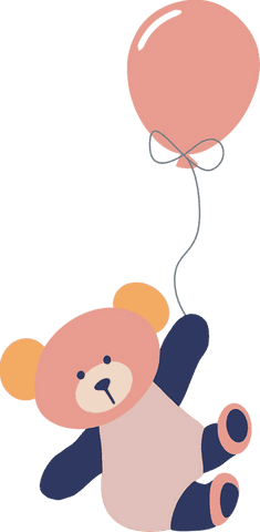 Whimsical teddy bear floating with pink balloon on transparent background
