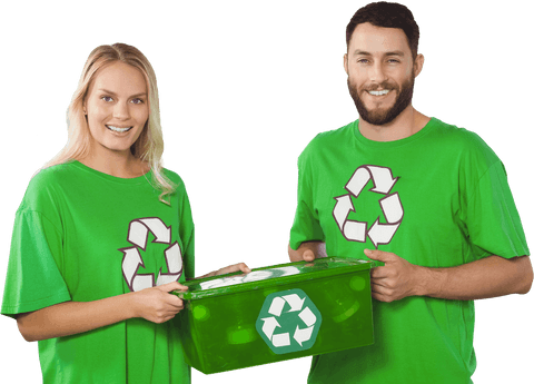 smiling volunteers holding recycling bin with transparent background - Download Free Stock Videos Pikwizard.com