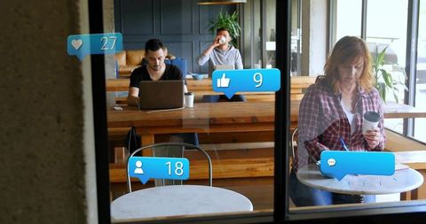 Coffee shop co-working with social media engagement