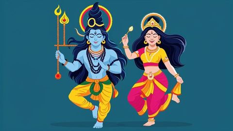 Illustration of shiva and parvati dancing celebrates indian mythology