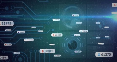 Futuristic data visualization on digital interface with hud elements