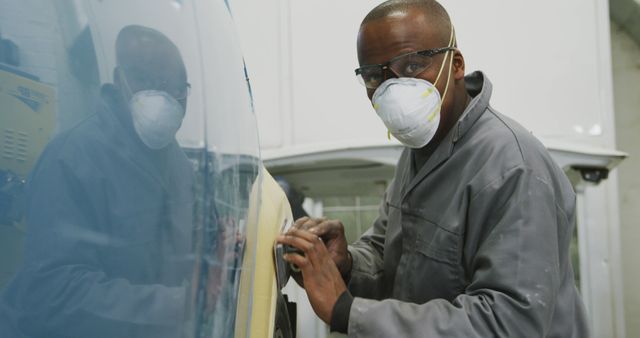 Auto Mechanic Wearing Safety Gear Restoring Vehicle Paint - Download Free Stock Images Pikwizard.com