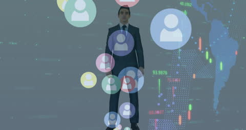 Businessman Analyzing Global Financial Data and Technology