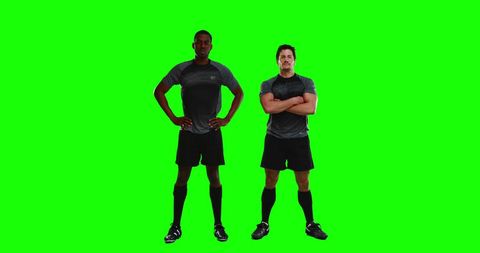 Confident Multiracial Athletes Posing on Green Screen