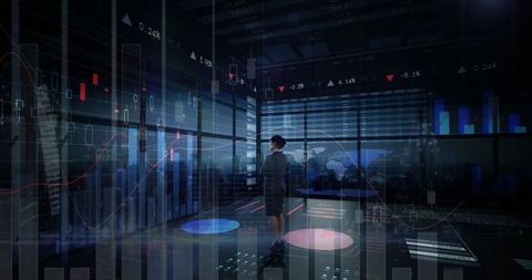 businesswoman analyzing global financial data in advanced tech setting - Download Free Stock Images Pikwizard.com