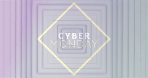 Cyber monday pastel geometric banner with layered concentric frames and diamond accent
