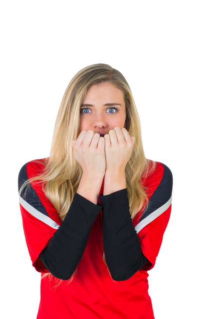 Transparent Background of Nervous Female Football Fan in Red Jersey - Download Free Stock Videos Pikwizard.com