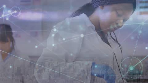 Innovative Scientist Analyzing Data with Cyber Connections