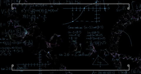 Mathematical Equations and Network Connections on Black Background