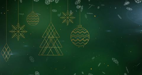 Elegant Christmas Decoration with Falling Snowflakes on Green