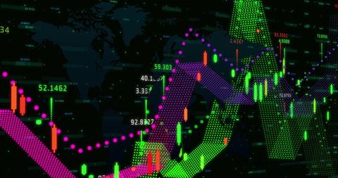 Abstract Financial Data Visualization on Digital Screen with World Map - Download Free Stock Images Pikwizard.com