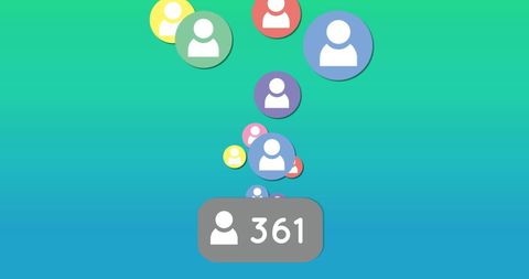 Digital icons and follower count on gradient background