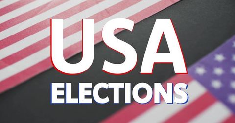 USA Elections Bold Red White Blue Headline with American Flag Stripes and Stars