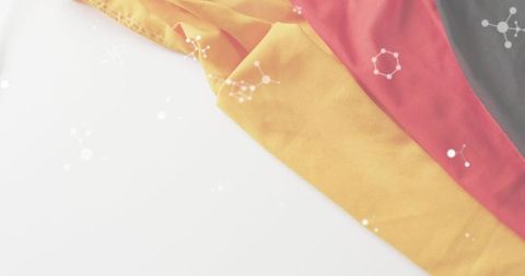 Draped tricolor fabric with molecular diagrams background