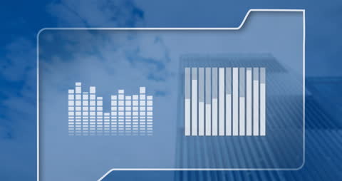 Abstract Animation of Financial Data Over Skyscraper