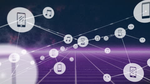 Digital Network of Icons on Modern Purple Background