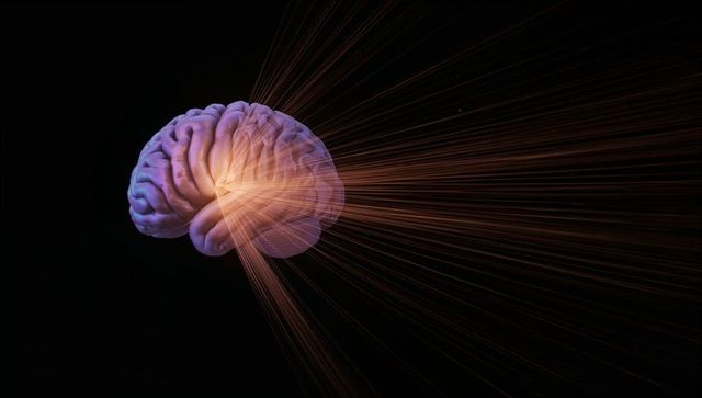 3D Brain Emitting Neural Light Beams on Dark Void for Neuroscience and AI Concepts