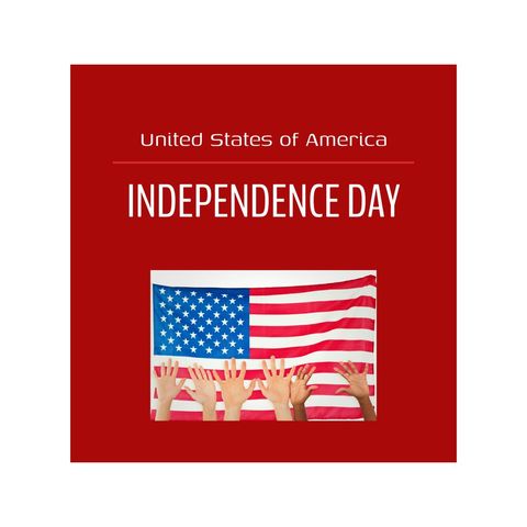Independence Day Celebration Banner with USA Flag and Diverse Raised Hands - Download Free Stock Templates Pikwizard.com