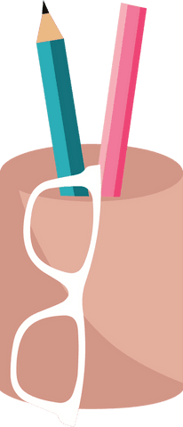 transparent peach cup with pencils and white glasses - Download Free Stock Videos Pikwizard.com