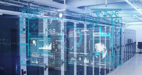 digital interface with data analytics in modern server room - Download Free Stock Images Pikwizard.com