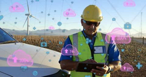 Engineer in Renewable Energy Field Using Digital Tablet