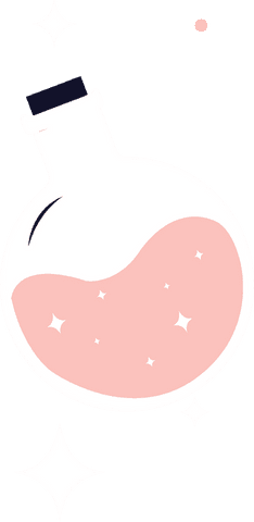 Floating potion flask with pink liquid on transparent background