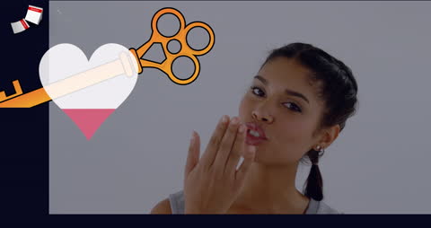 Woman Blowing Kiss with Heart and Key Animation