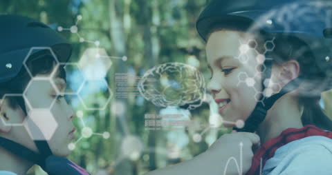Futuristic Technology Overlay on Kids With Helmets