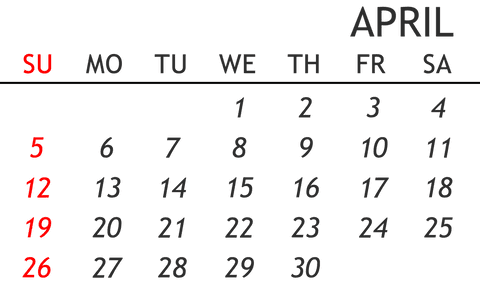 April calendar card transparent background vector