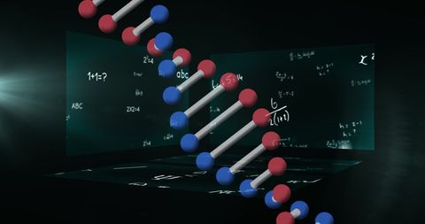DNA Helix Spinning Over Virtual Equation Screens - Download Free Stock Images Pikwizard.com