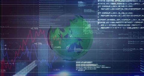 3d globe with data dashboard and trend analysis graphics