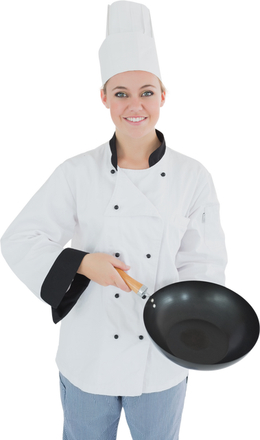 Transparent Smiling Female Chef Holding Cooking Pan - Download Free Stock Videos Pikwizard.com