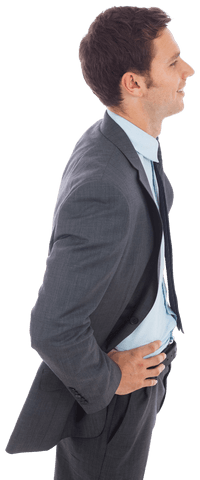 Transparent Cheerful Businessman Standing Hands on Hips