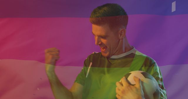 Passionate Soccer Fan Celebrating Victory with Lesbian Pride Flag Overlay - Download Free Stock Images Pikwizard.com