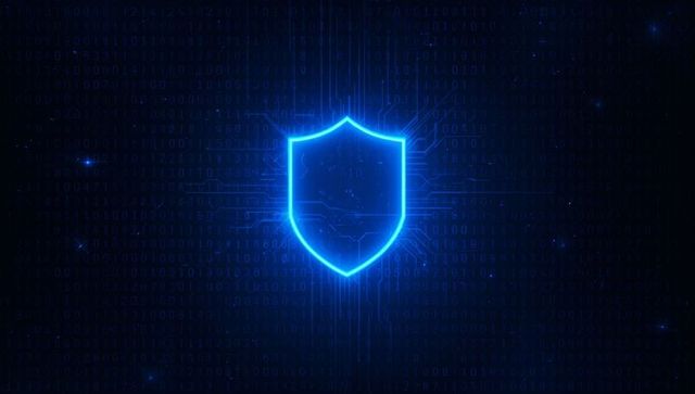 Glowing Shield Icon with Circuit Board Design