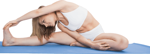 Transparent Fitness Scene: Woman Stretching on Yoga Mat