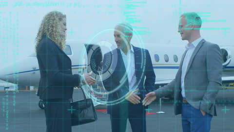 Digital Network Overlay with Business Professionals at Airport