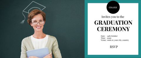 Smiling Woman Invites to Graduation Ceremony with Cap Background - Download Free Stock Templates Pikwizard.com