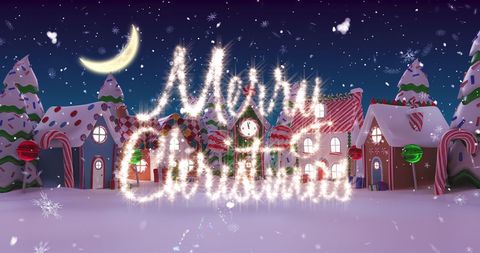 Festive Snowy Village with Merry Christmas Sparkle Greeting - Download Free Stock Images Pikwizard.com