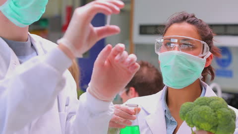 Science Students Experimenting with Vegetables in Laboratory