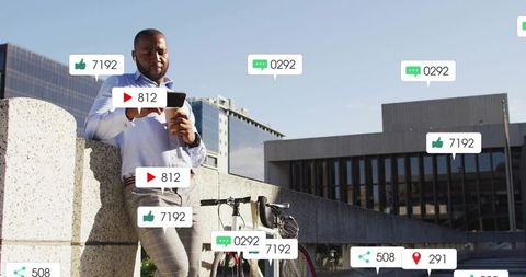 Business Professional Engaging on Social Media Outdoors