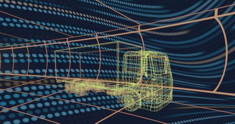 Wireframe Truck Illustration with Digital Effects