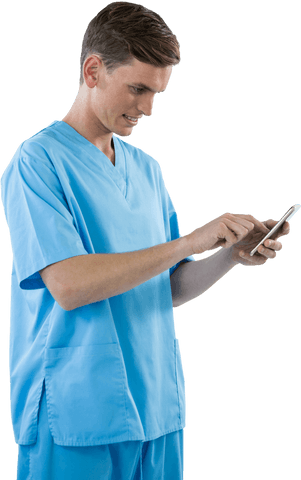 Smiling Male Nurse Using Mobile Phone with Transparent Background - Download Free Stock Videos Pikwizard.com